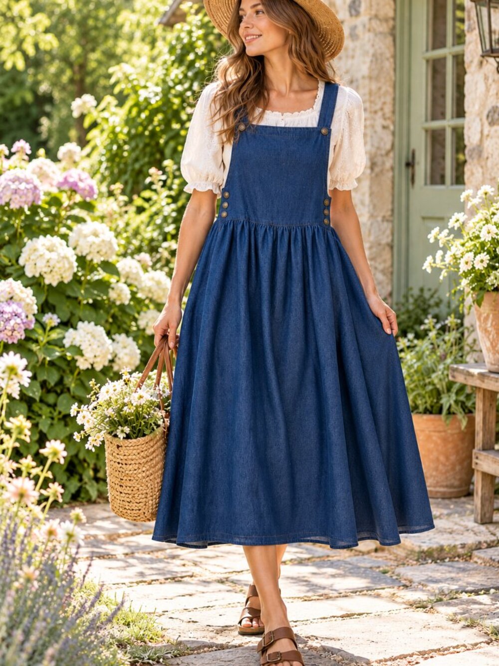 Vintage 1990s Erika Taylor Denim Pinafore Jumper Dress
